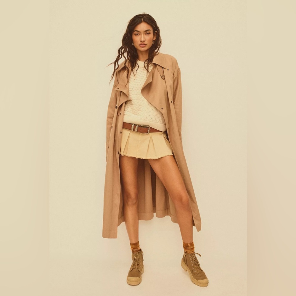 Free People Beige Pleated Mini Skirt
